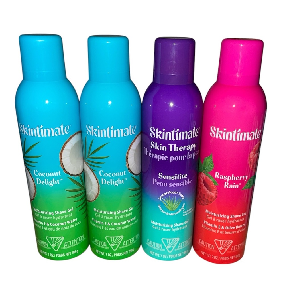 Lot Of 4 Skintimate Coconut Delight, Sensitive, & Raspberry Rain Shave Gel 7 Oz